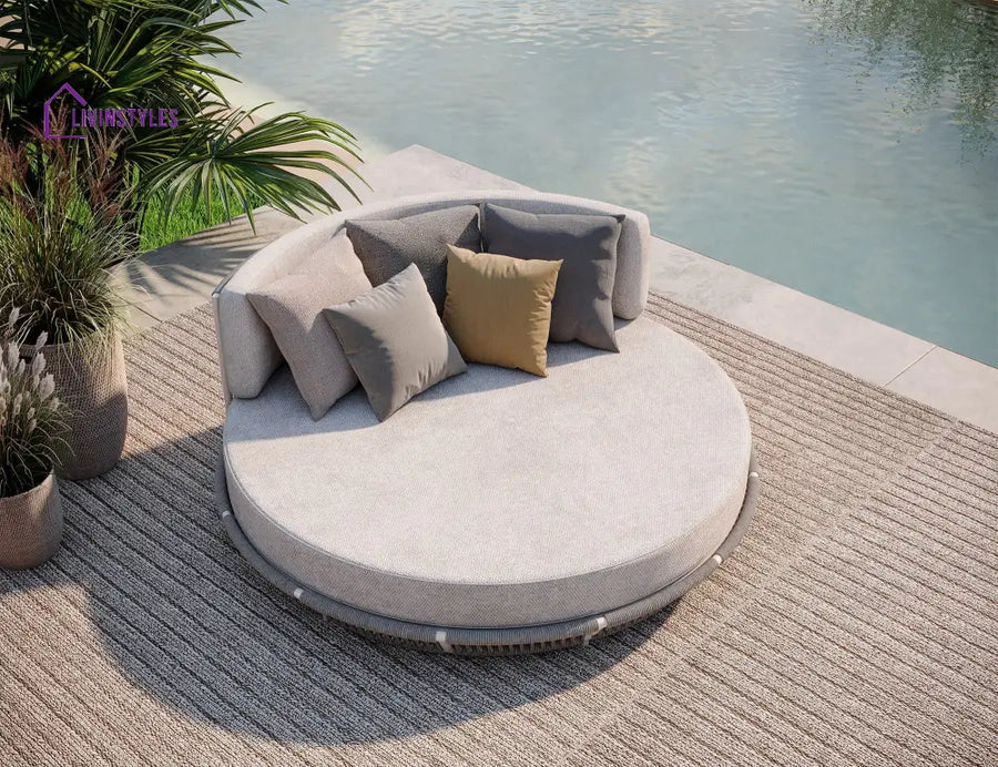 Nemi Outdoor Poolside Sunbed With Cushion Daybed (Grey) Braided & Rope - Sunbed