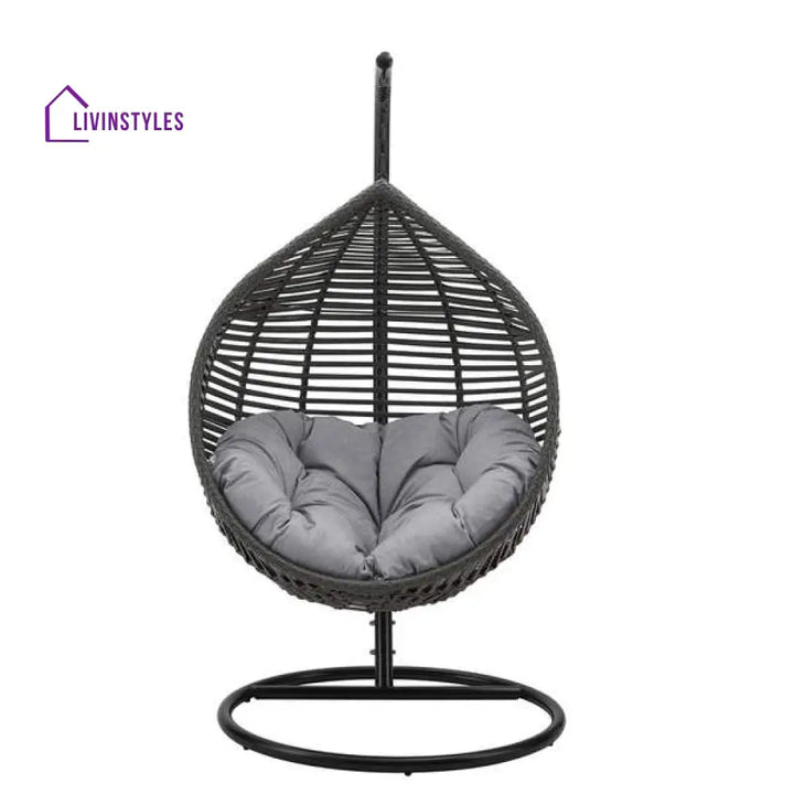 Nereza Single Seater Hanging Swing With Stand For Balcony Garden Swing (Black) - Swings