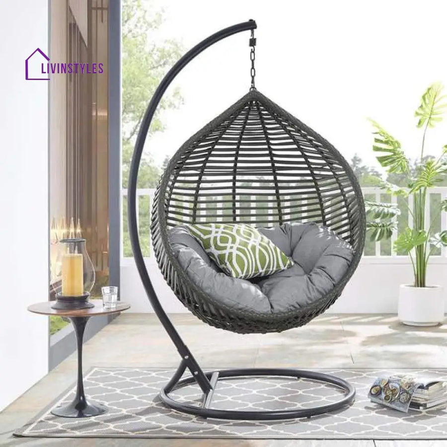 Nereza Single Seater Hanging Swing With Stand For Balcony Garden Swing (Black) - Swings