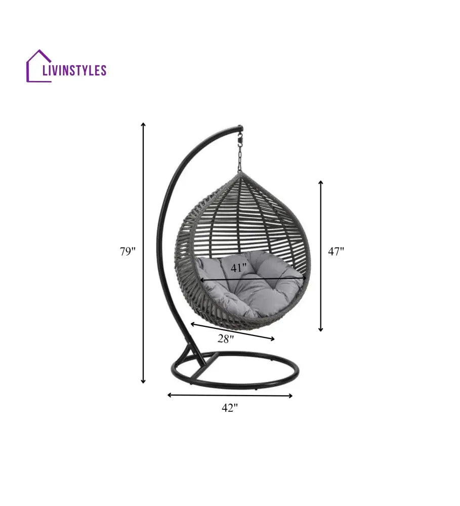 Nereza Single Seater Hanging Swing With Stand For Balcony Garden Swing (Black) - Swings