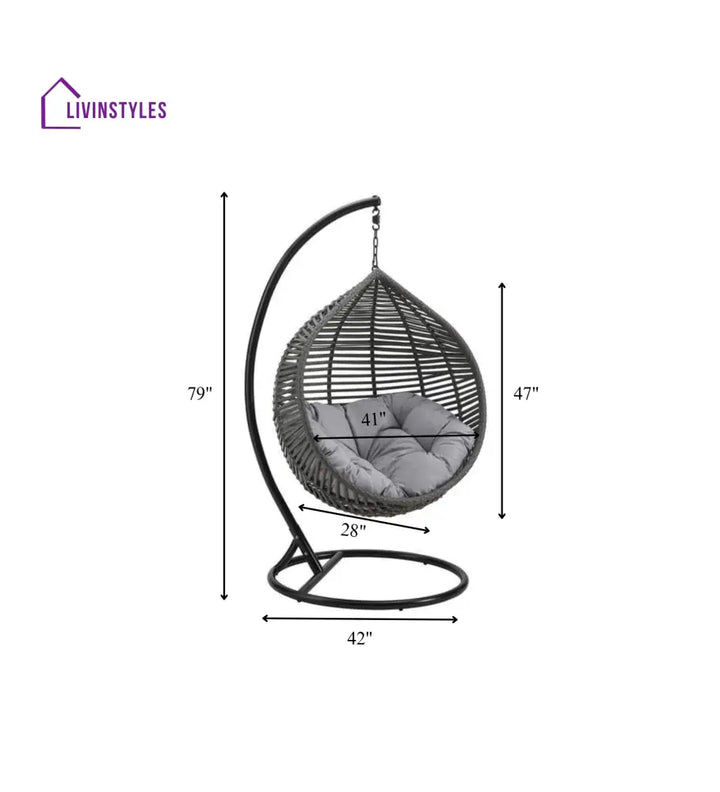 Nereza Single Seater Hanging Swing With Stand For Balcony Garden Swing (Black) - Swings
