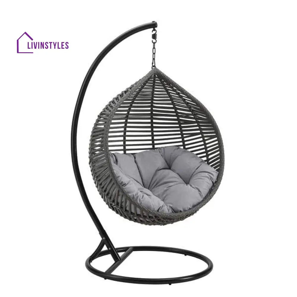 Nereza Single Seater Hanging Swing With Stand For Balcony Garden Swing (Black) - Swings