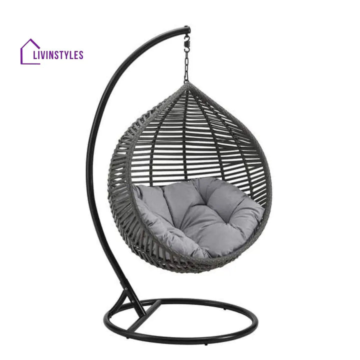 Nereza Single Seater Hanging Swing With Stand For Balcony Garden Swing (Black) - Swings