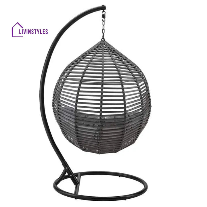 Nereza Single Seater Hanging Swing With Stand For Balcony Garden Swing (Black) - Swings