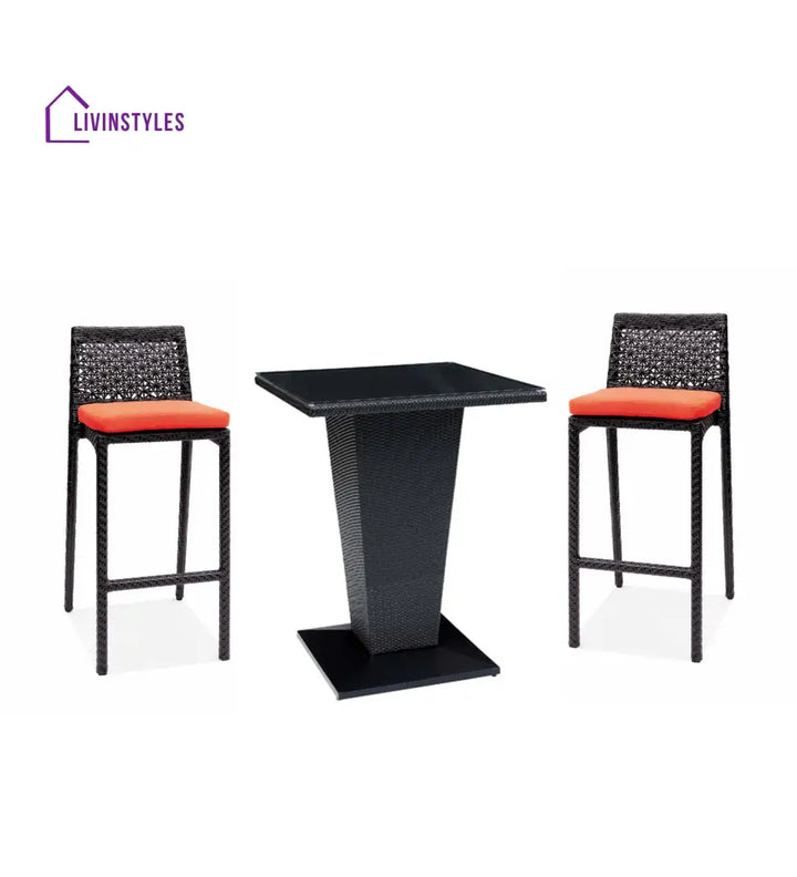 Neri Outdoor Patio Bar Set 2 Chairs and 1 Table Set Black - Black + Orange - Bar Sets