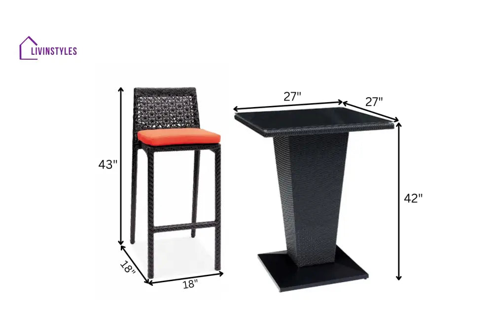 Neri Outdoor Patio Bar Set 2 Chairs and 1 Table Set Black - Bar Sets