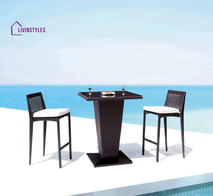 Neri Outdoor Patio Bar Set 2 Chairs and 1 Table Set Black - Black + White - Bar Sets