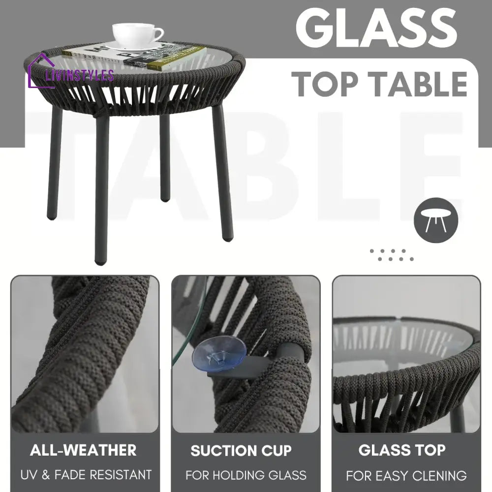 Nerida Outdoor Rope Patio Set with Glass Top Table - Patio Set