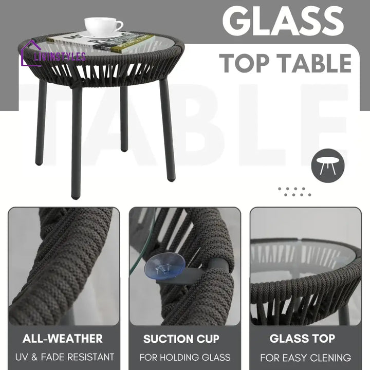 Nerida Outdoor Rope Patio Set with Glass Top Table - Patio Set