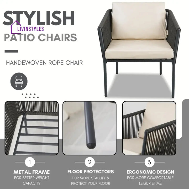 Nerida Outdoor Rope Patio Set with Glass Top Table - Patio Set