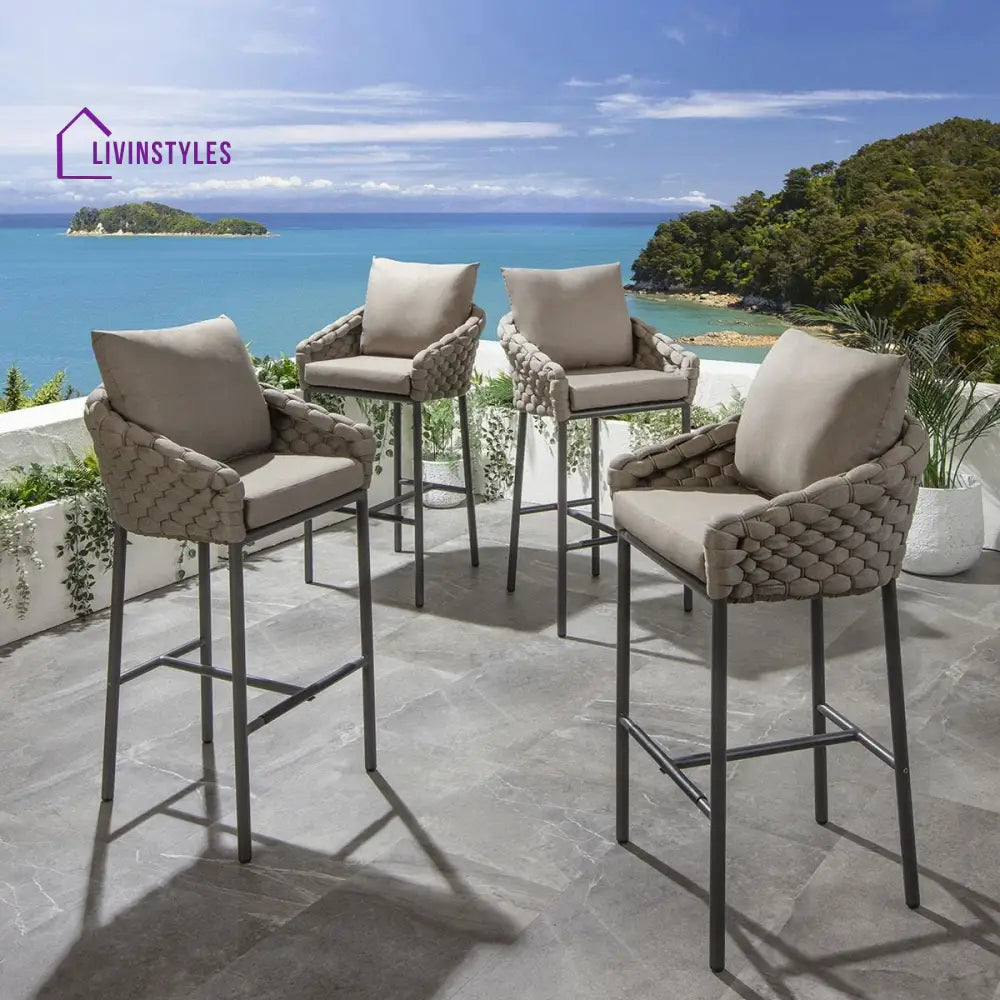 Nero Outdoor Patio Bar Chair 4 Chairs For Balcony Braided & Rope - Bar Sets