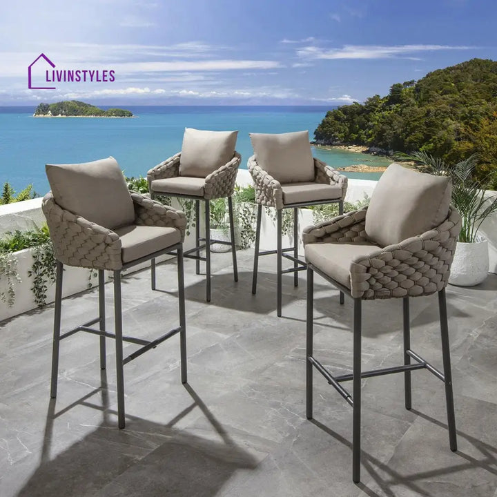Nero Outdoor Patio Bar Chair 4 Chairs For Balcony Braided & Rope - Bar Sets