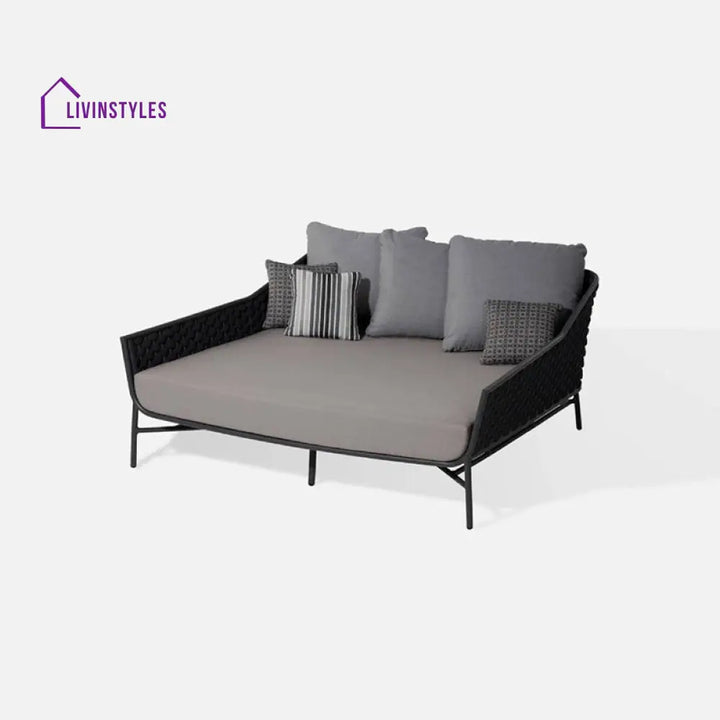 Nero Outdoor Poolside Sunbed With Cushion Daybed (Black) Braided & Rope - Sunbed