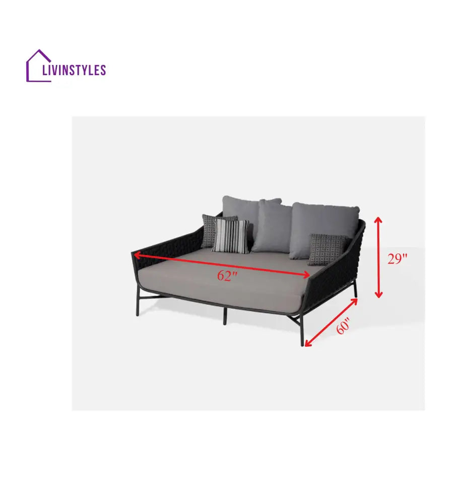 Nero Outdoor Poolside Sunbed With Cushion Daybed (Black) Braided & Rope - Sunbed