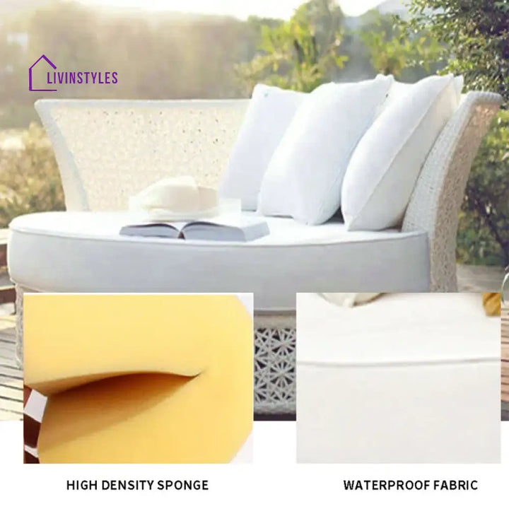 Nery Outdoor Poolside Sunbed With Cushion Daybed With Side Table (White) - Sunbed
