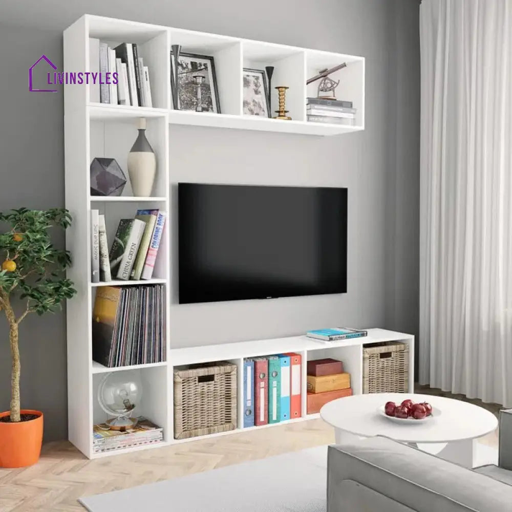 Nerys White Finish Tv Unit Stand for Living Room