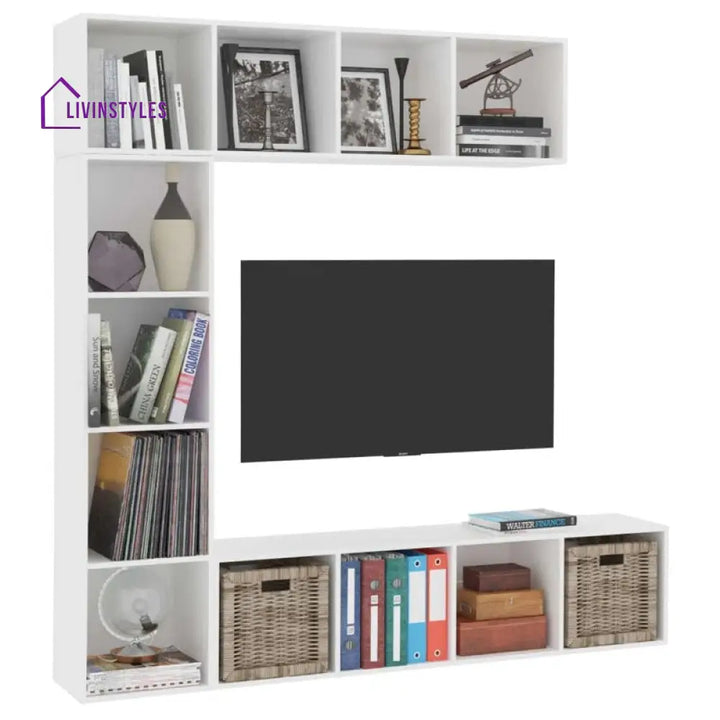 Nerys White Finish Tv Unit Stand for Living Room