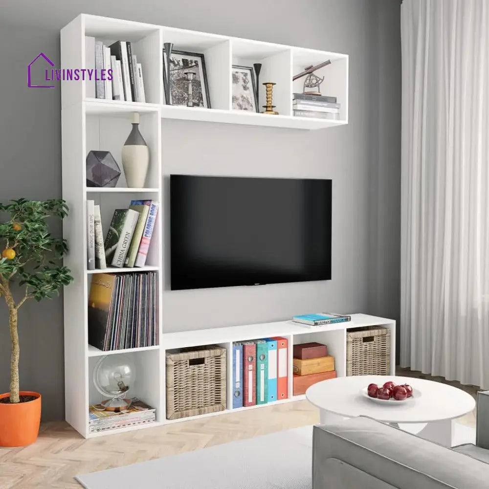 Nerys White Finish Tv Unit Stand for Living Room