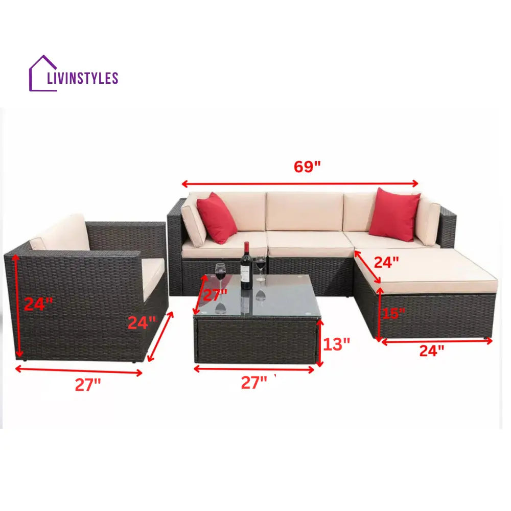 Nes Outdoor Sofa Set 5 Seater and 1 Center Table Set (Dark Brown) - Sofa Sets