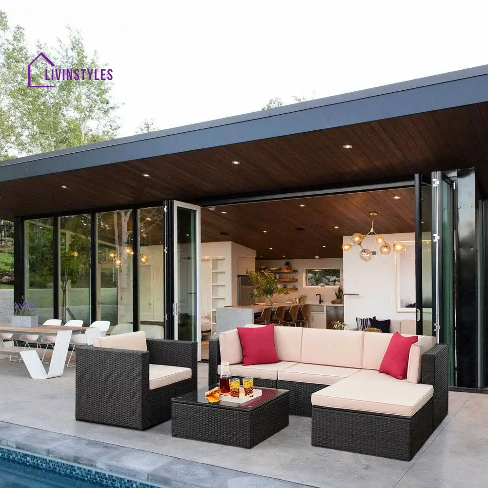 Nes Outdoor Sofa Set 5 Seater and 1 Center Table Set (Dark Brown) - Sofa Sets