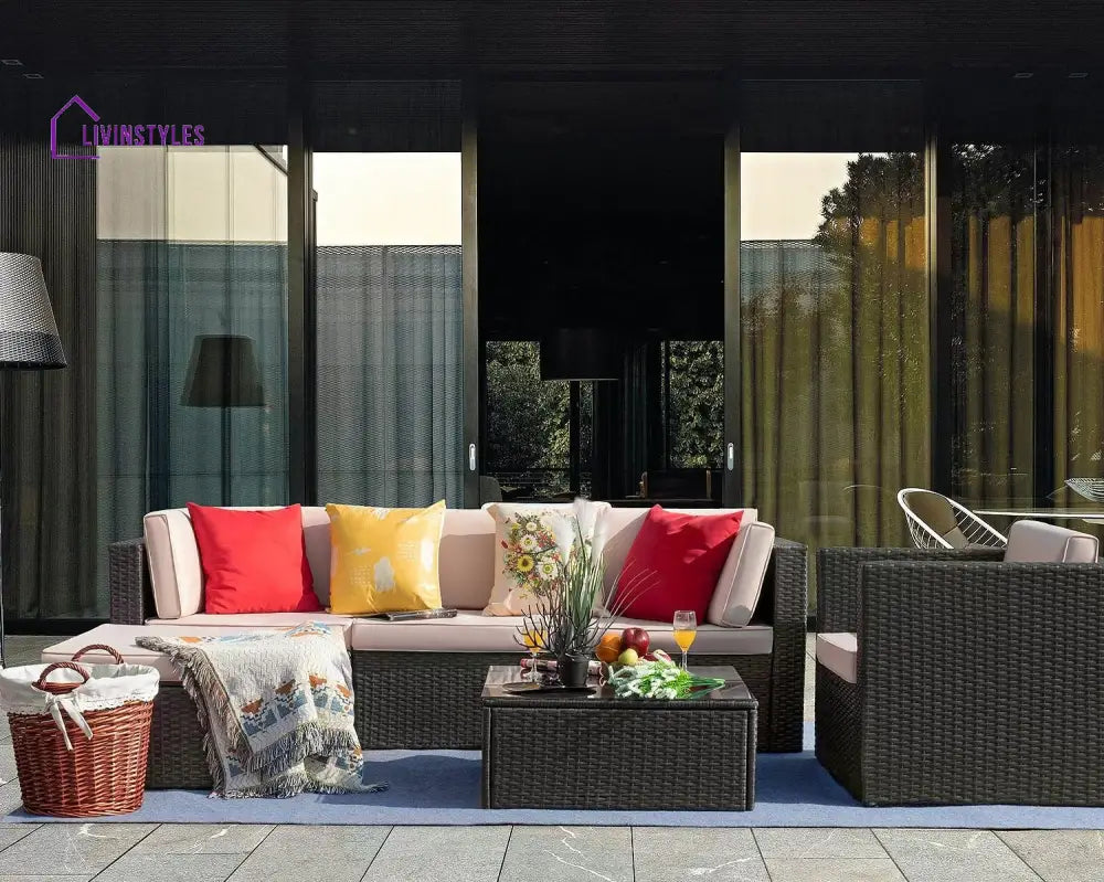 Nes Outdoor Sofa Set 5 Seater and 1 Center Table Set (Dark Brown) - Sofa Sets