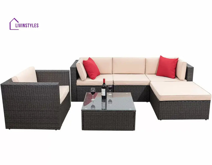 Nes Outdoor Sofa Set 5 Seater and 1 Center Table Set (Dark Brown) - Sofa Sets