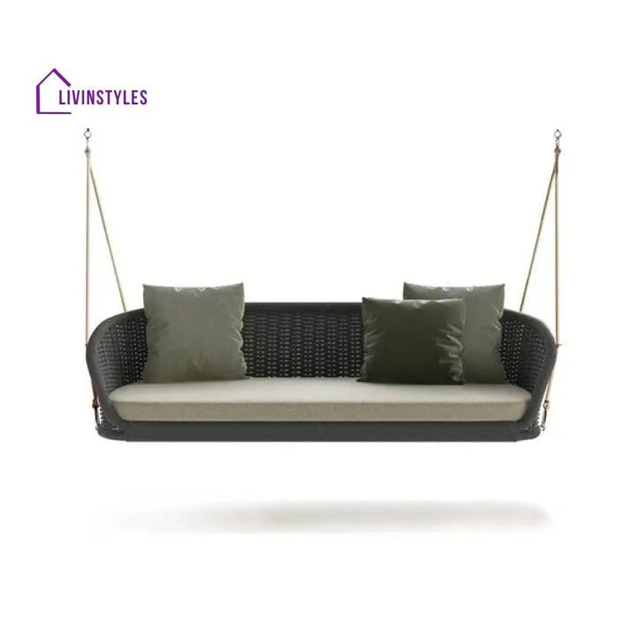 Nesti Double Seater Hanging Swing Without Stand For Balcony Garden Swing (Dark Grey) Braided & Rope - Swings