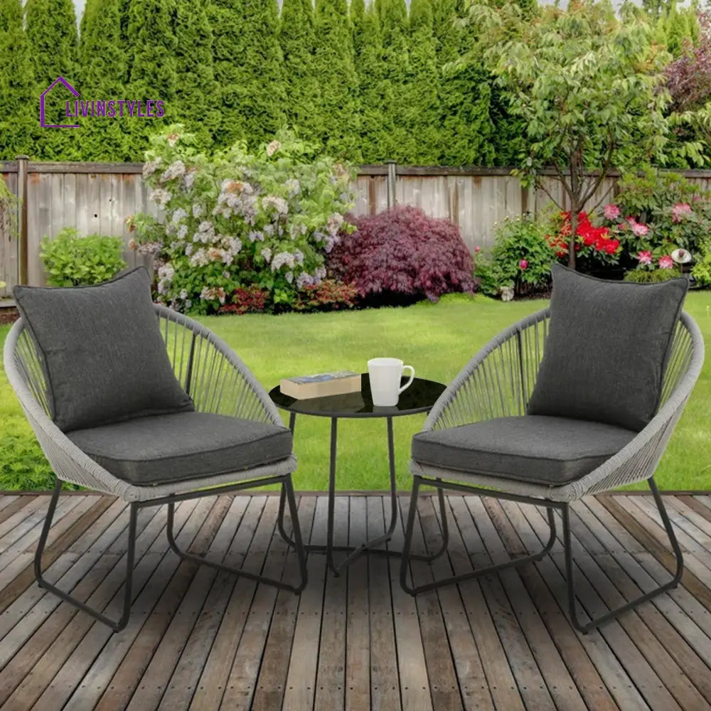 Neva Outdoor Patio Seating Set 2 Chairs and 1 Table Set (Grey) Braided & Rope - Coffee Table Sets