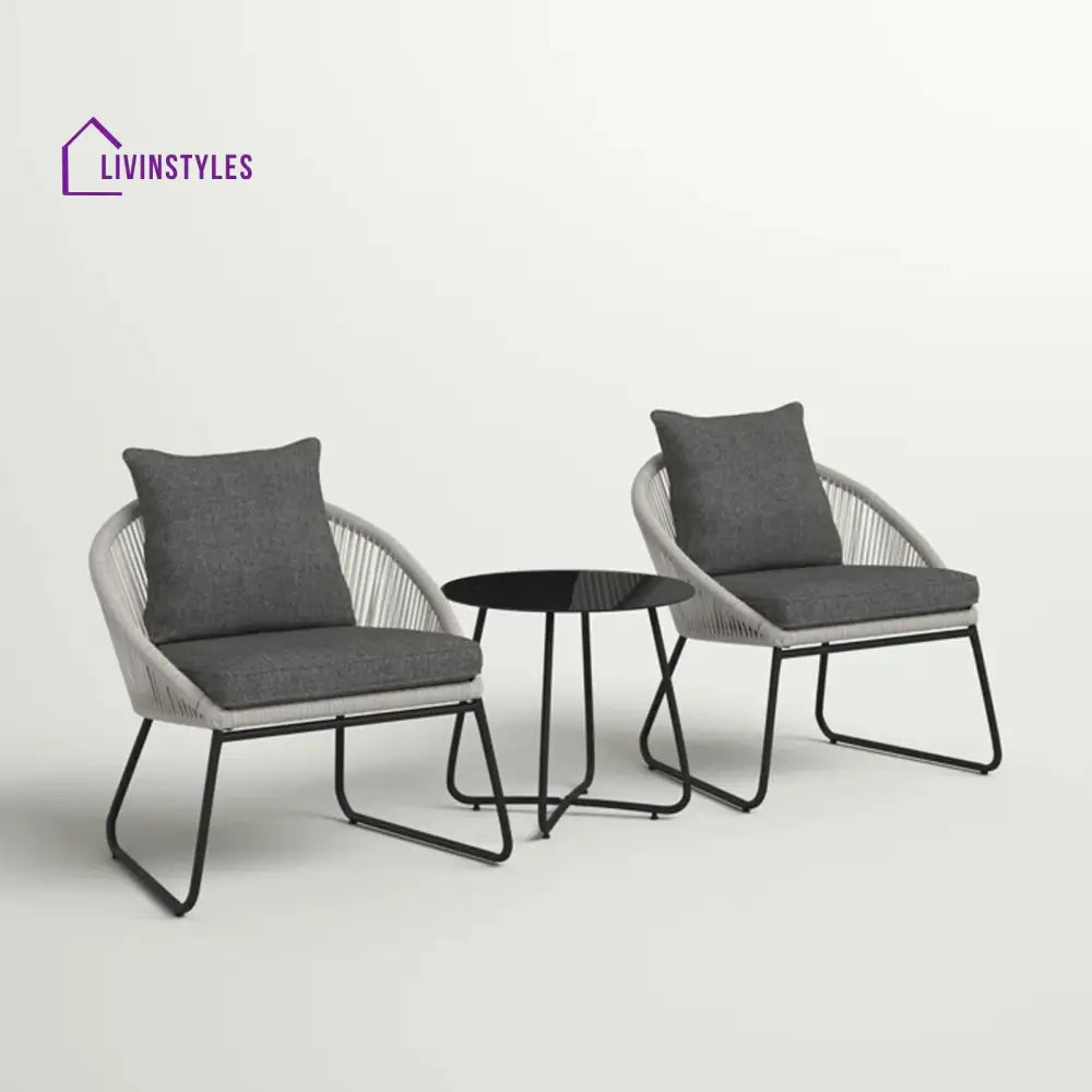 Neva Outdoor Patio Seating Set 2 Chairs and 1 Table Set (Grey) Braided & Rope - Coffee Table Sets