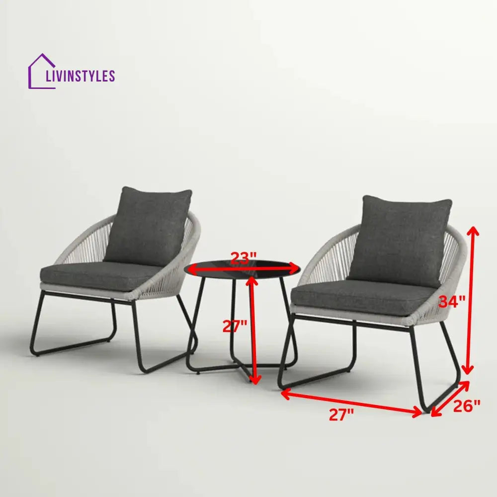 Neva Outdoor Patio Seating Set 2 Chairs and 1 Table Set (Grey) Braided & Rope - Coffee Table Sets