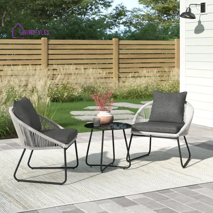 Neva Outdoor Patio Seating Set 2 Chairs and 1 Table Set (Grey) Braided & Rope - Coffee Table Sets