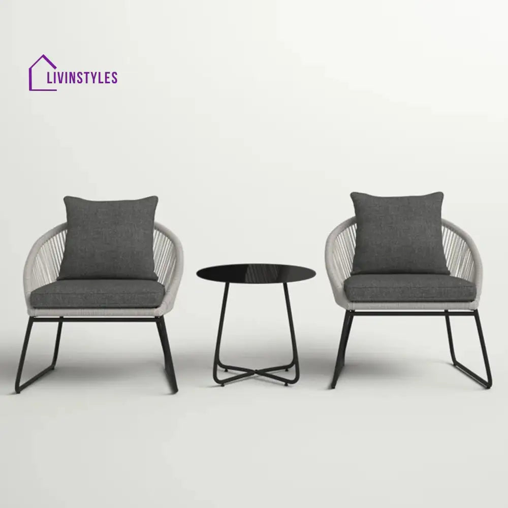Neva Outdoor Patio Seating Set 2 Chairs and 1 Table Set (Grey) Braided & Rope - Coffee Table Sets