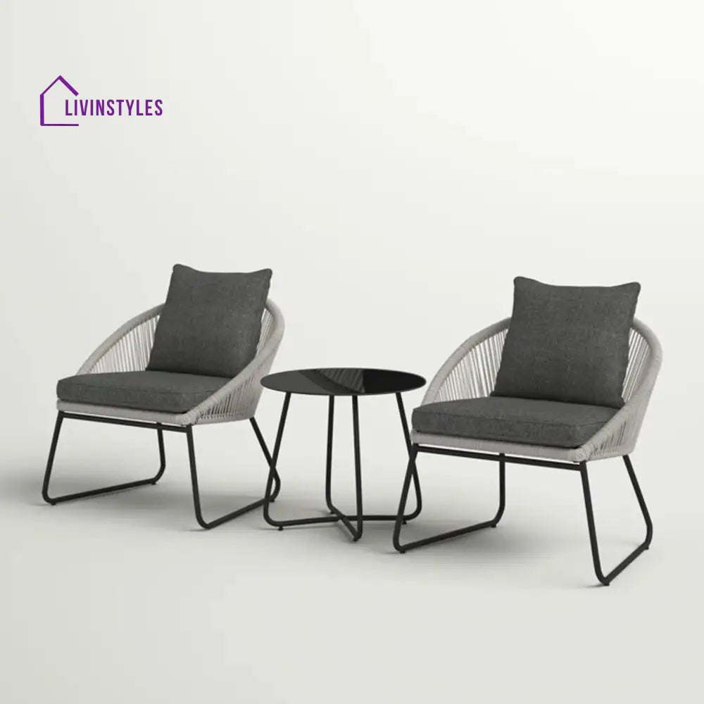 Neva Outdoor Patio Seating Set 2 Chairs and 1 Table Set (Grey) Braided & Rope - Coffee Table Sets