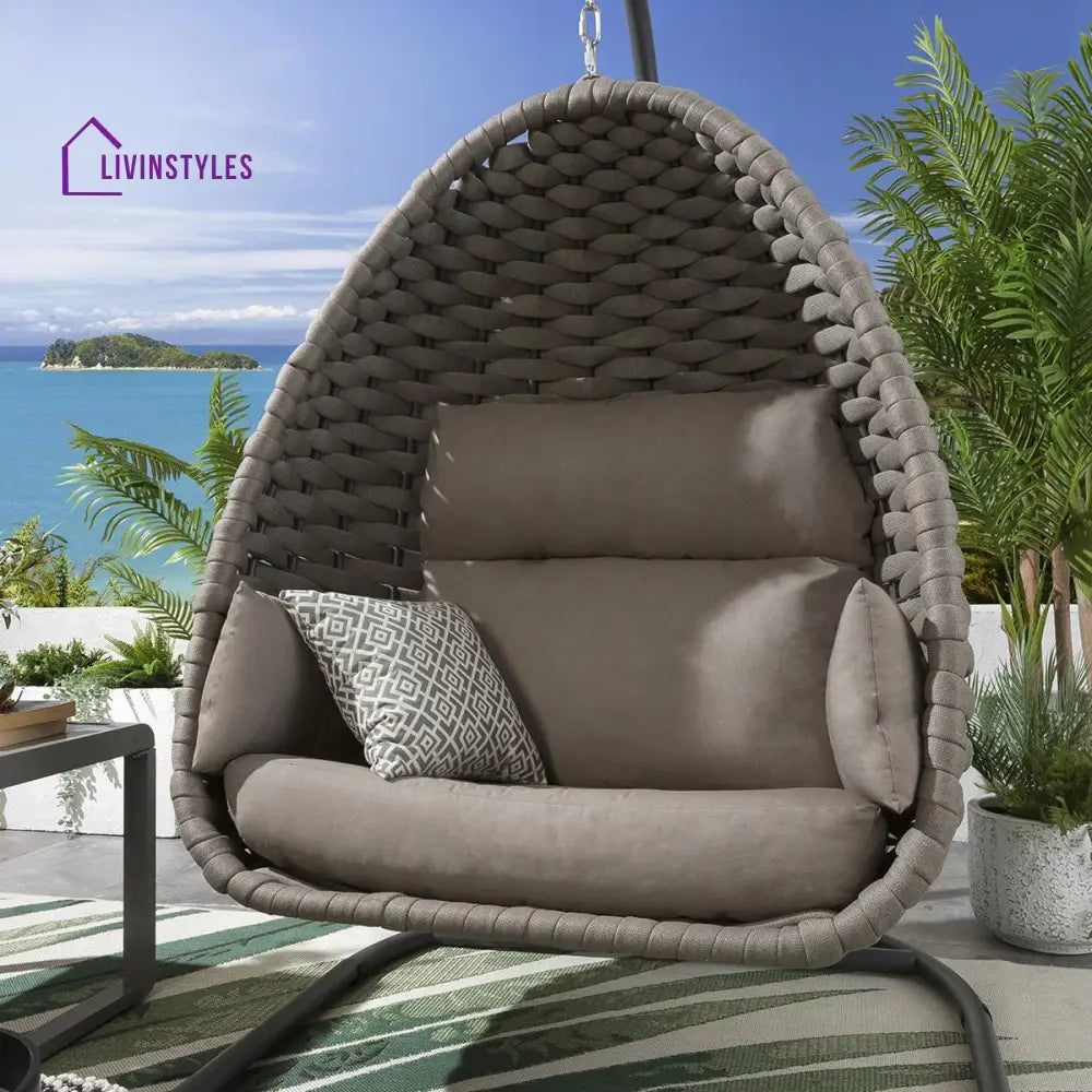 Nevitt Single Seater Hanging Swing With Stand For Balcon Garden (Silk Grey) Braided & Rope - Swings