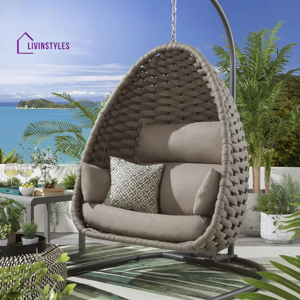 Nevitt Single Seater Hanging Swing With Stand For Balcon Garden (Silk Grey) Braided & Rope - Swings