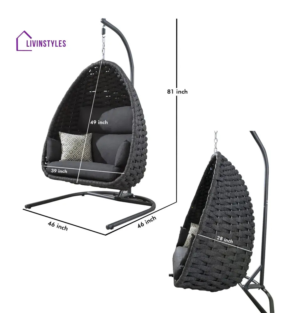 Nevitt Single Seater Hanging Swing With Stand For Balcon Garden (Silk Grey) Braided & Rope - Swings