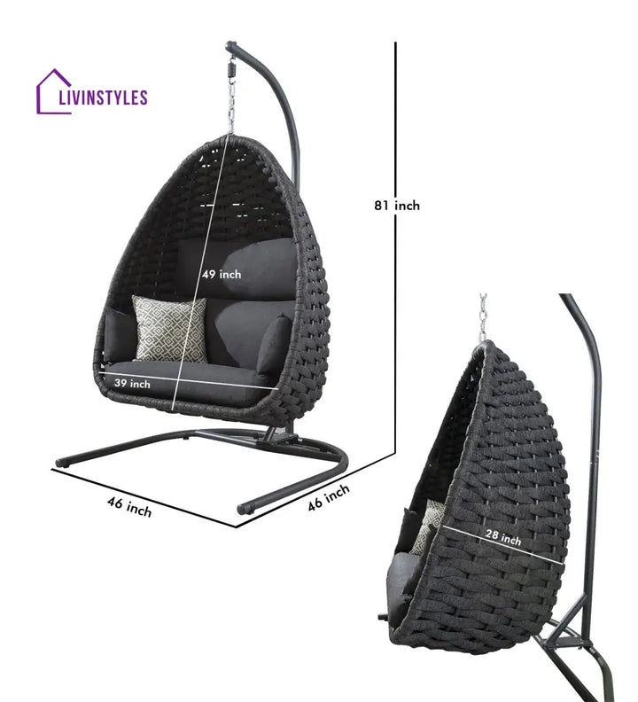 Nevitt Single Seater Hanging Swing With Stand For Balcon Garden (Silk Grey) Braided & Rope - Swings