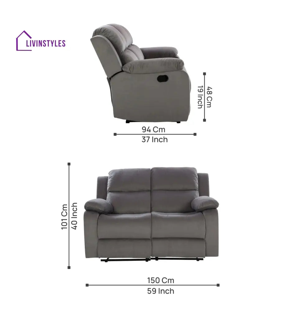 Newton Velvet 2 Seater Motorized Recliner In Concrete Grey Colour Recliner