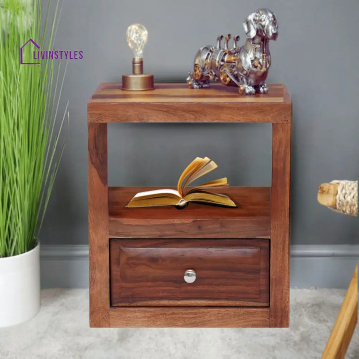 Ngon Sheesham Bedside Table with Single Drawer