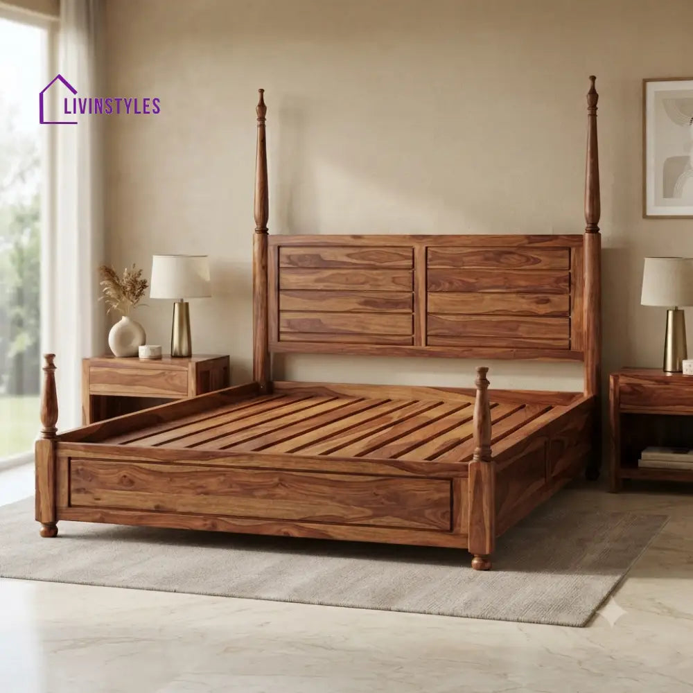 Nicholas Solid Sheesham Wood Poster Bed Without Storage