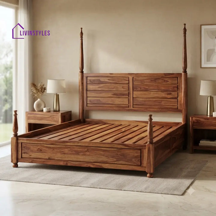Nicholas Solid Sheesham Wood Poster Bed Without Storage