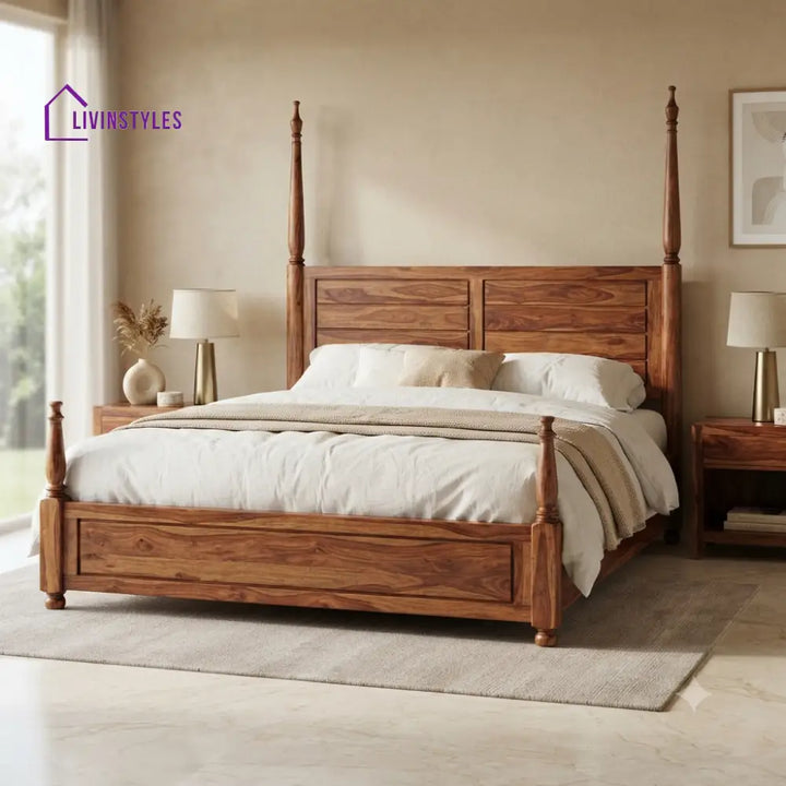 Nicholas Solid Sheesham Wood Poster Bed Without Storage