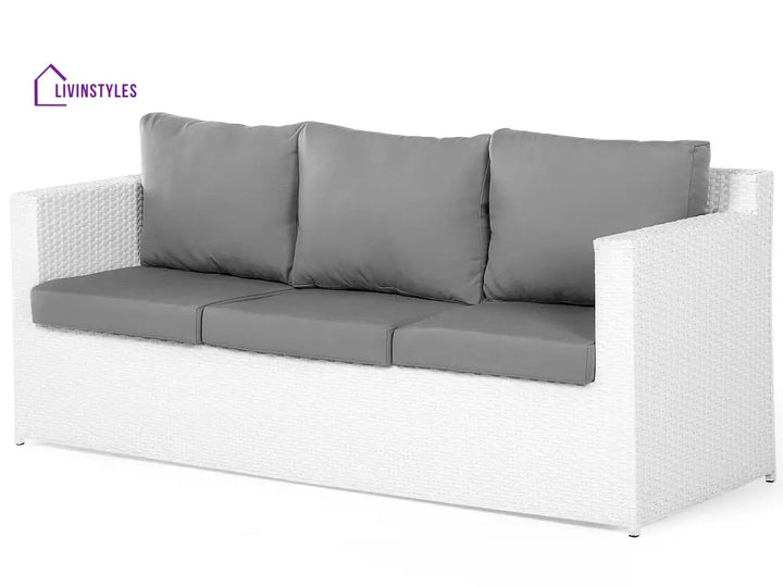 Nicobar Outdoor Sofa Set 3 Seater | 2 Single Seater With Ottoman And 1 Center Table (White) Sets