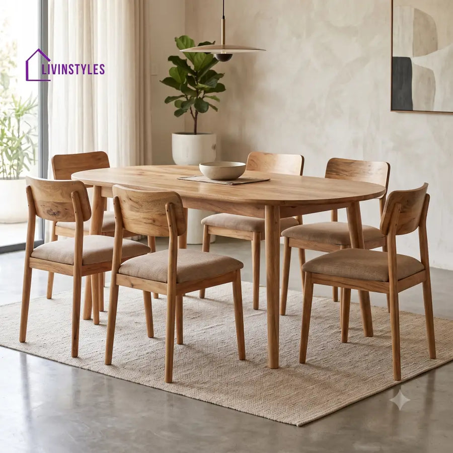 Nicolas Premium Mango Wood 6 Seater Dining Table Set | Natural Finish