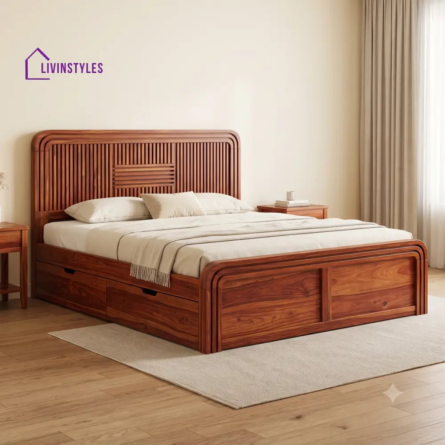 Nicolas Premium Wooden Bed with Drawer Storage | King Size Bed & Queen Size Bed Online