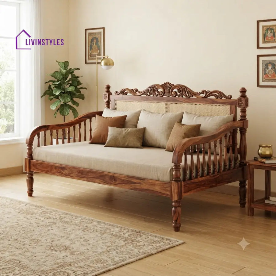 Nicolas Wooden Divan Bed for Living Room | Solid Sheesham Wood