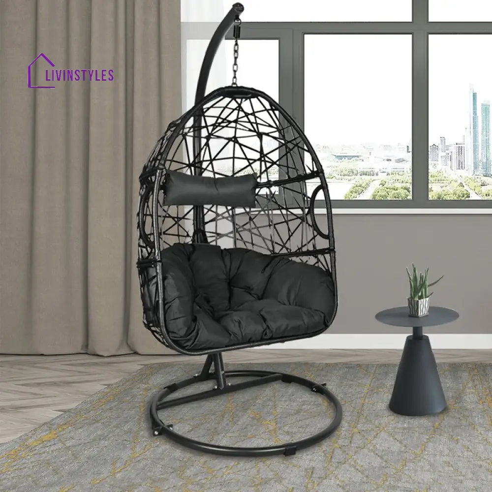 Nicomedo Single Seater Hanging Swing With Stand For Balcony Garden Swing (Black) - Swings