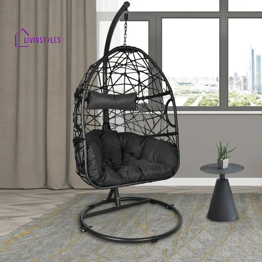 Nicomedo Single Seater Hanging Swing With Stand For Balcony Garden Swing (Black) - Swings