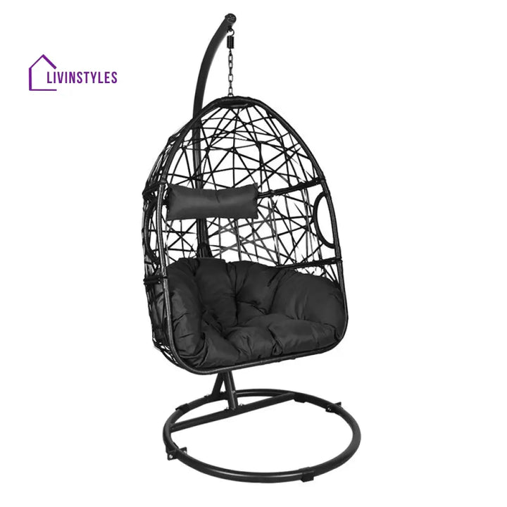 Nicomedo Single Seater Hanging Swing With Stand For Balcony Garden Swing (Black) - Swings
