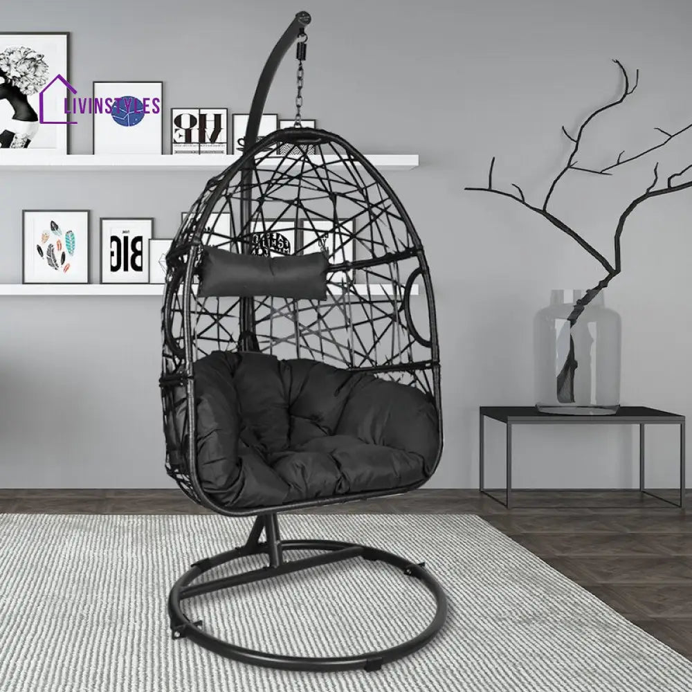 Nicomedo Single Seater Hanging Swing With Stand For Balcony Garden Swing (Black) - Swings